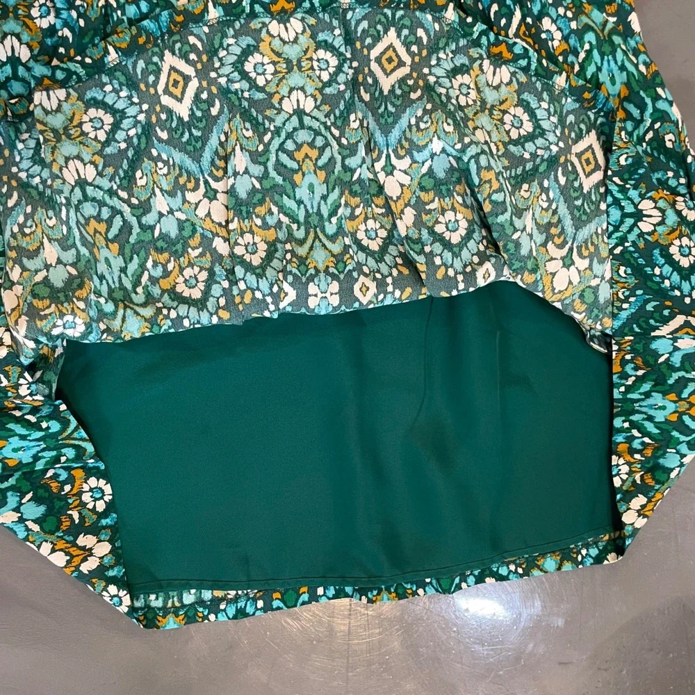 Garnet Hill Green Ikat Geometric V-Neck Drop Waist Tiered Dress Pockets Size 12 - Picture 5 of 9